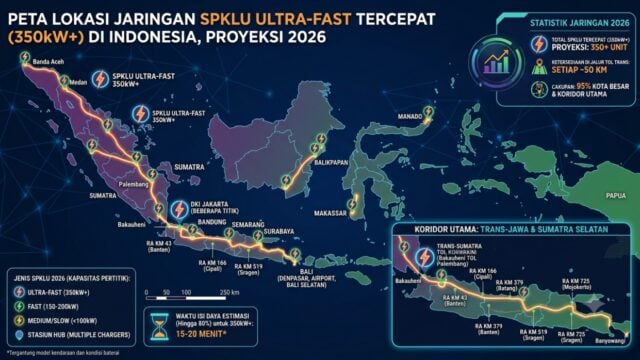 Peta lokasi SPKLU tercepat 350kW di Indonesia 2026