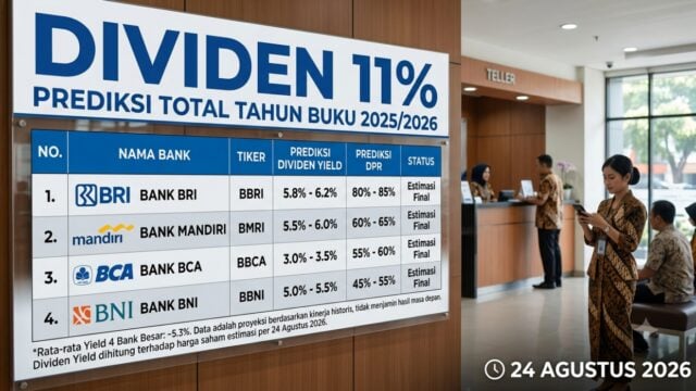 Update Harga Saham Big 4 Banks Senin 24 Agustus 2026: BBRI Anjlok 1,55%, Dividen 10,88% Masih Menggiurkan