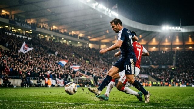 Pemain sepak bola berlaga di lapangan Liga Belanda