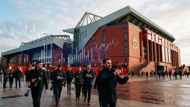 Stadion Anfield dengan nuansa merah melambangkan investasi Jeff Bezos di Liverpool