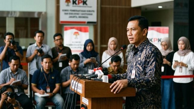 Gedung Merah Putih KPK tempat keterangan pers terkait kasus korupsi