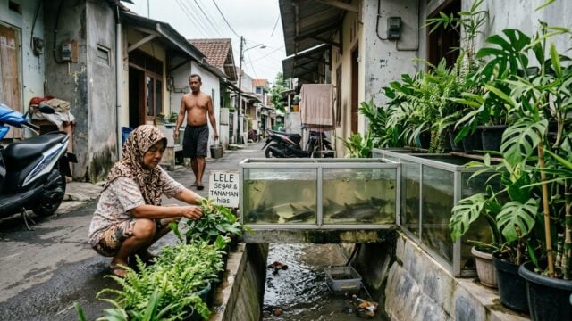 Selokan bertingkat di Malaka Jaya dimanfaatkan sebagai kolam budidaya lele