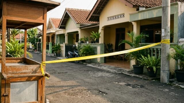 Petugas kepolisian melakukan olah TKP temuan potongan tubuh di sungai