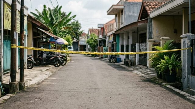 Petugas polisi sedang melakukan olah TKP di lokasi kecelakaan maut drag race