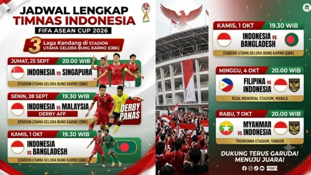Jadwal Timnas Indonesia FIFA ASEAN Cup 2026 Lengkap: Tiga Laga di GBK, Derby vs Malaysia 28 September