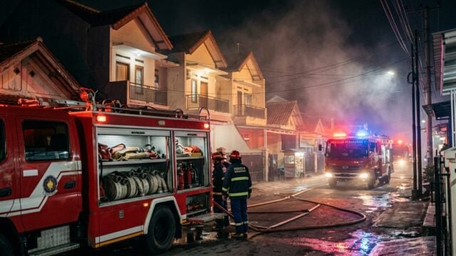 Armada mobil damkar siap siaga saat kebakaran rumah tinggal di Kebayoran Lama, Jakarta Selatan, Selasa 22 September 2026