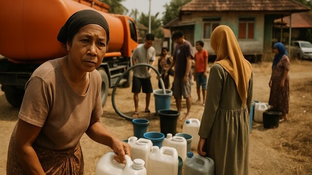 Warga menerima bantuan air bersih saat karhutla OKI
