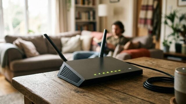 Router internet rumah yang sedang dalam proses instalasi jaringan digital