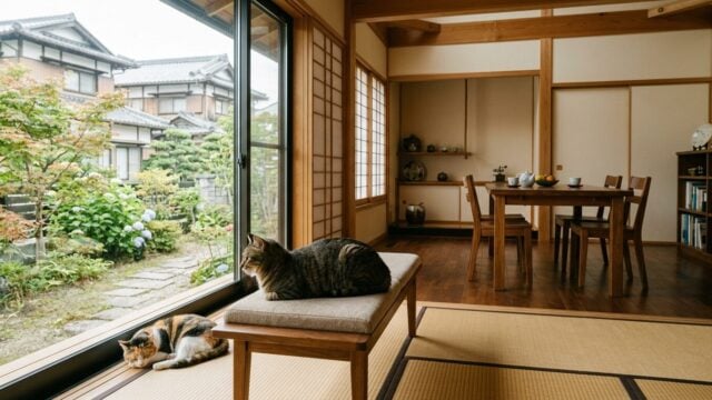 Cerai perak di Jepang, rumah pinggiran dengan dua kucing