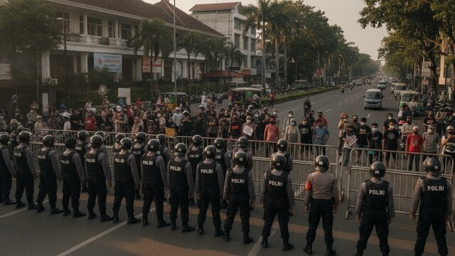 Demo di Sudirman ricuh saat massa berhadapan dengan barikade aparat