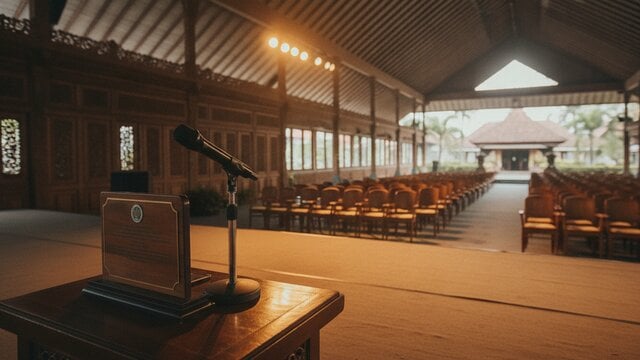 Anugerah Dewan Pers dan mikrofon di panggung acara penghargaan pers