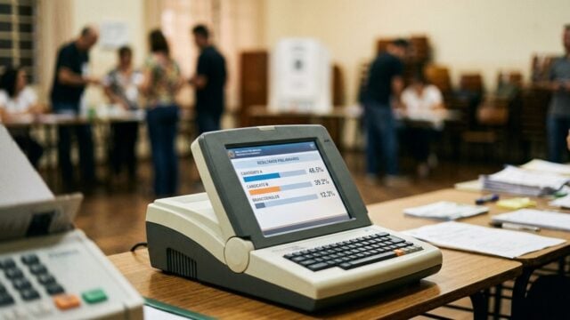 Layar mesin pemungutan suara elektronik pemilu Brasil menunjukkan data hasil