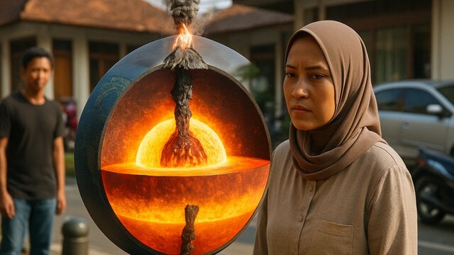 Ilustrasi inti Bumi dan material purba dari kelahiran planet
