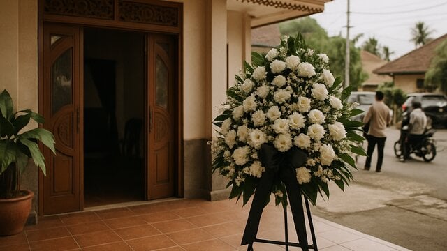 Kamaruddin Simanjuntak meninggal, suasana rumah duka dengan bunga putih