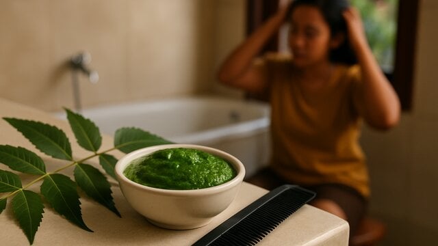 Usir ketombe dengan pasta daun nimba untuk kulit kepala